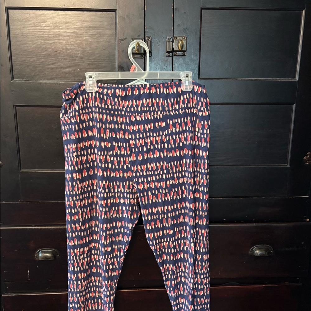 LuLaRoe Navy and Coral Patterned Pants